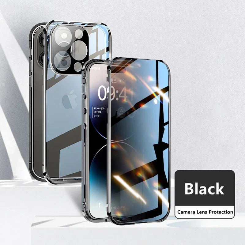 Metal Glass Magnetic 360°Full Protection Case For iPhone