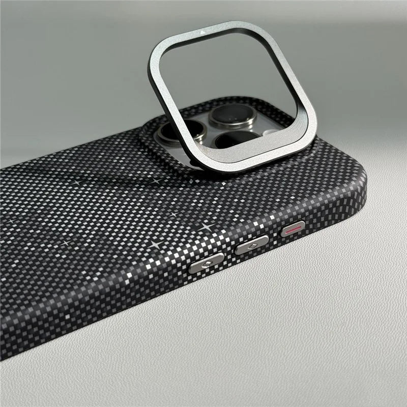 Metal Lens Kickstand Starry Sky Relief Magnetic Case For iPhone