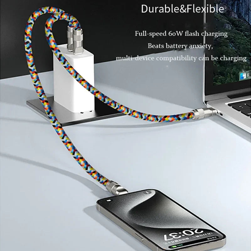 Mobile Phone Lanyard Charging Cable 2 in 1 Braided Anti-lost Rope PD60W Fast Charging