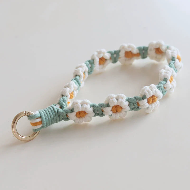 Braided Cotton Rope Flower Phone Chain Lanyard