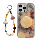 Brown Marble-Patterned Chain With Stand Case For iPhone