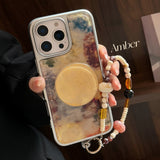 Brown Marble-Patterned Chain With Stand Case For iPhone