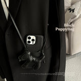 Black Puppy Crossbody Card Holder Case For iPhone