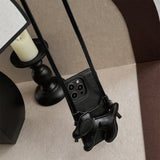 Black Puppy Crossbody Card Holder Case For iPhone