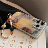 Brown Marble-Patterned Chain With Stand Case For iPhone