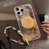 Brown Marble-Patterned Chain With Stand Case For iPhone