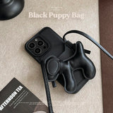 Black Puppy Crossbody Card Holder Case For iPhone