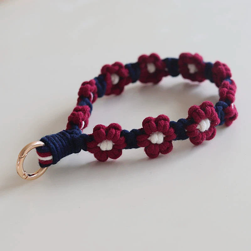Braided Cotton Rope Flower Phone Chain Lanyard