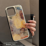 Brown Marble-Patterned Chain With Stand Case For iPhone