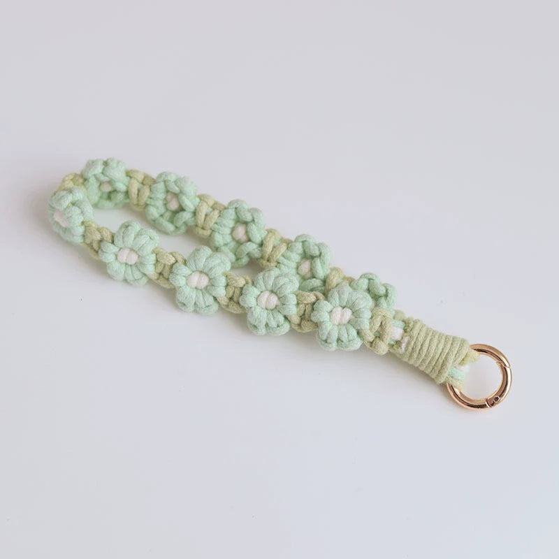 Braided Cotton Rope Flower Phone Chain Lanyard