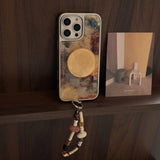 Brown Marble-Patterned Chain With Stand Case For iPhone