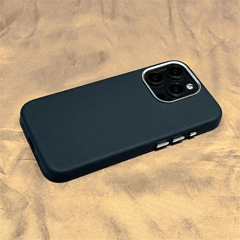 Original Fabric Alloy Lens Leather Magnetic Case For iPhone