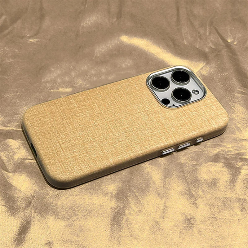 Original Fabric Alloy Lens Leather Magnetic Case For iPhone