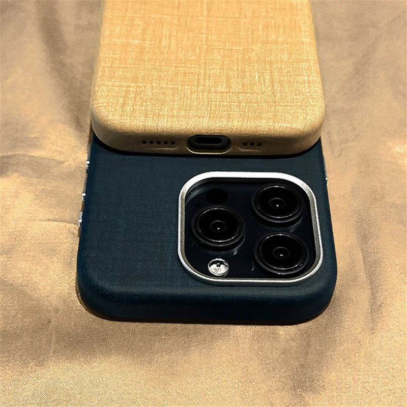 Original Fabric Alloy Lens Leather Magnetic Case For iPhone