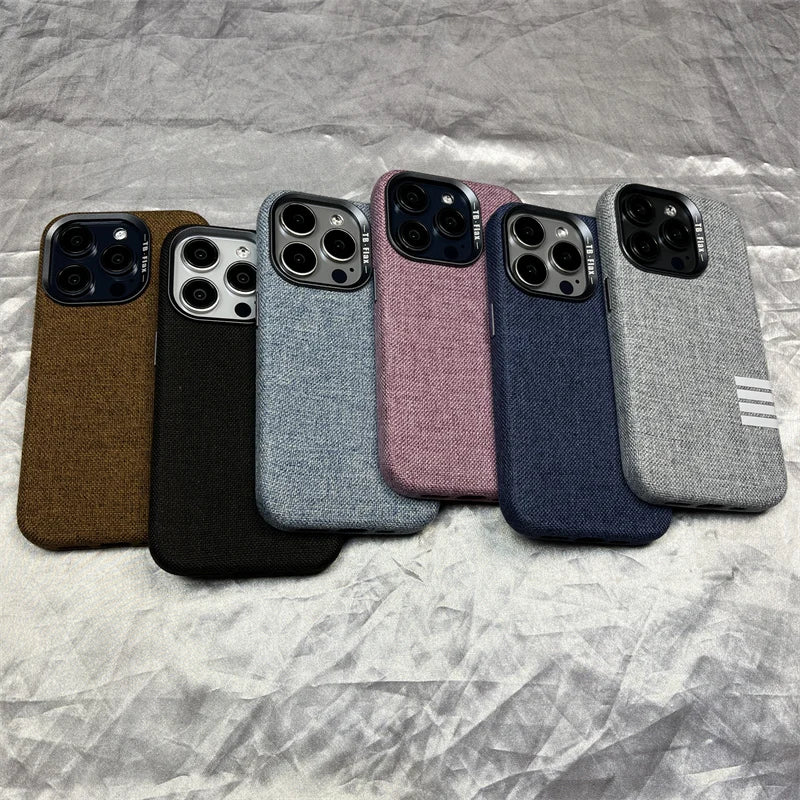 Magnetic Alloy Lens Original Flax Fabric Case For iPhone