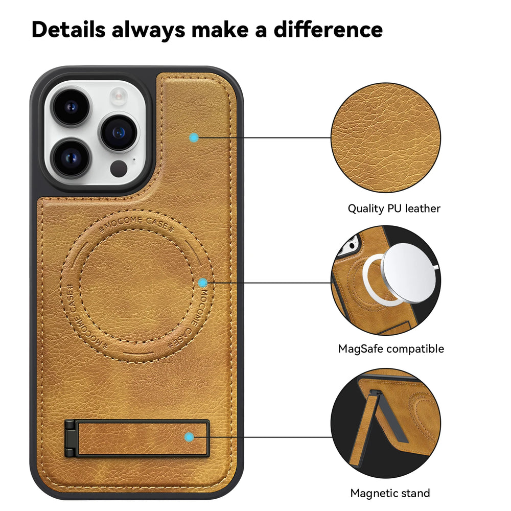 Leather Bracket Shockproof  Magnetic Case For iPhone