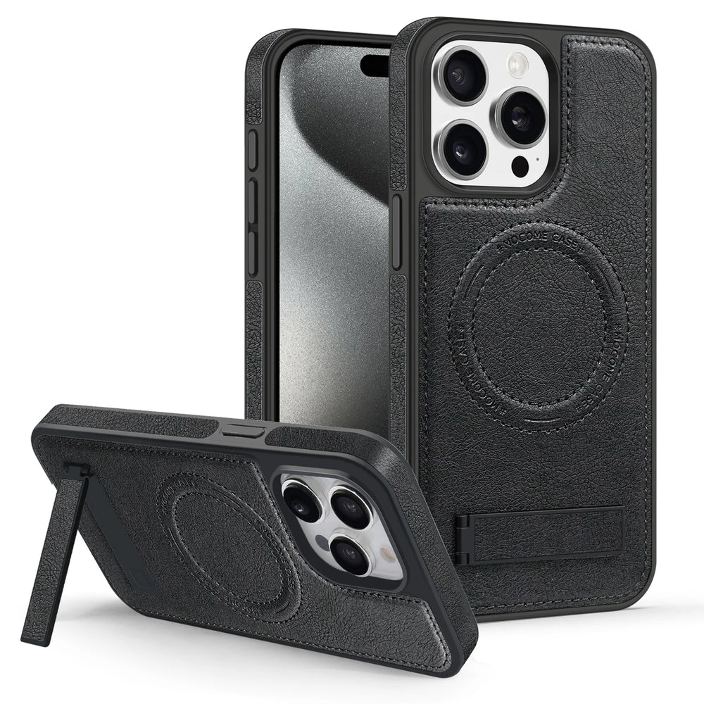 Leather Bracket Shockproof  Magnetic Case For iPhone