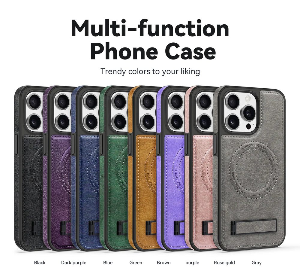 Leather Bracket Shockproof  Magnetic Case For iPhone