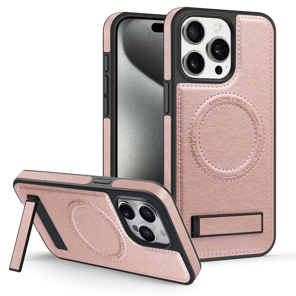 Leather Bracket Shockproof  Magnetic Case For iPhone