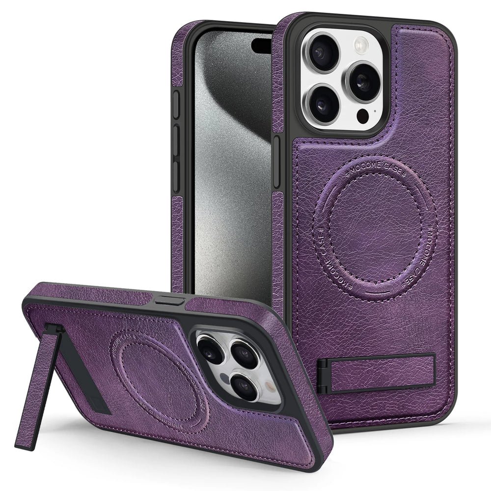 Leather Bracket Shockproof  Magnetic Case For iPhone