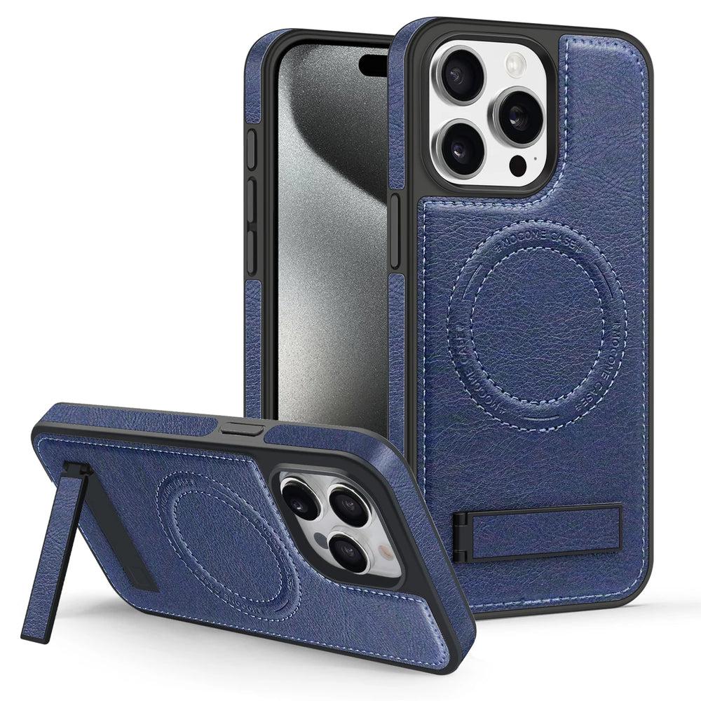 Leather Bracket Shockproof  Magnetic Case For iPhone