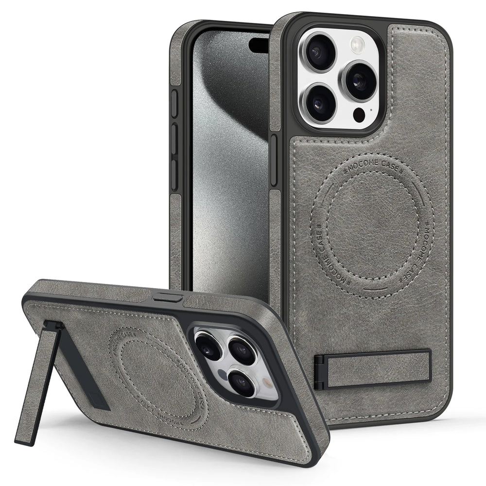 Leather Bracket Shockproof  Magnetic Case For iPhone