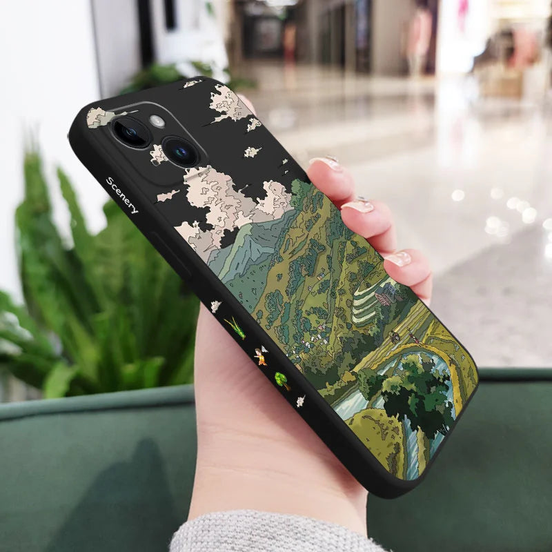 Silicone Pastoral Scenery Case For iPhone