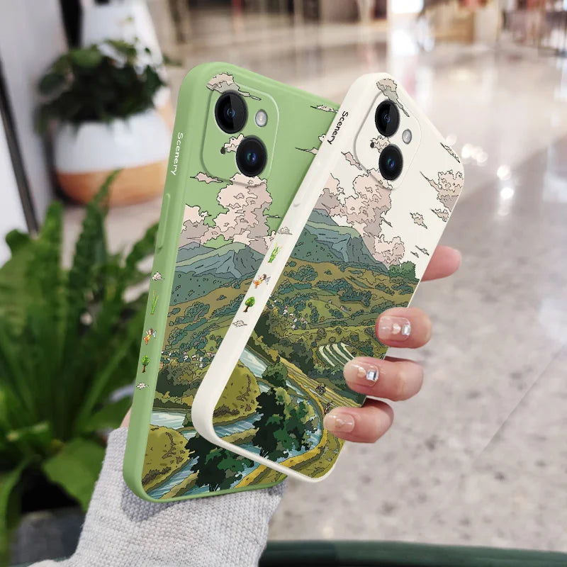 Silicone Pastoral Scenery Case For iPhone