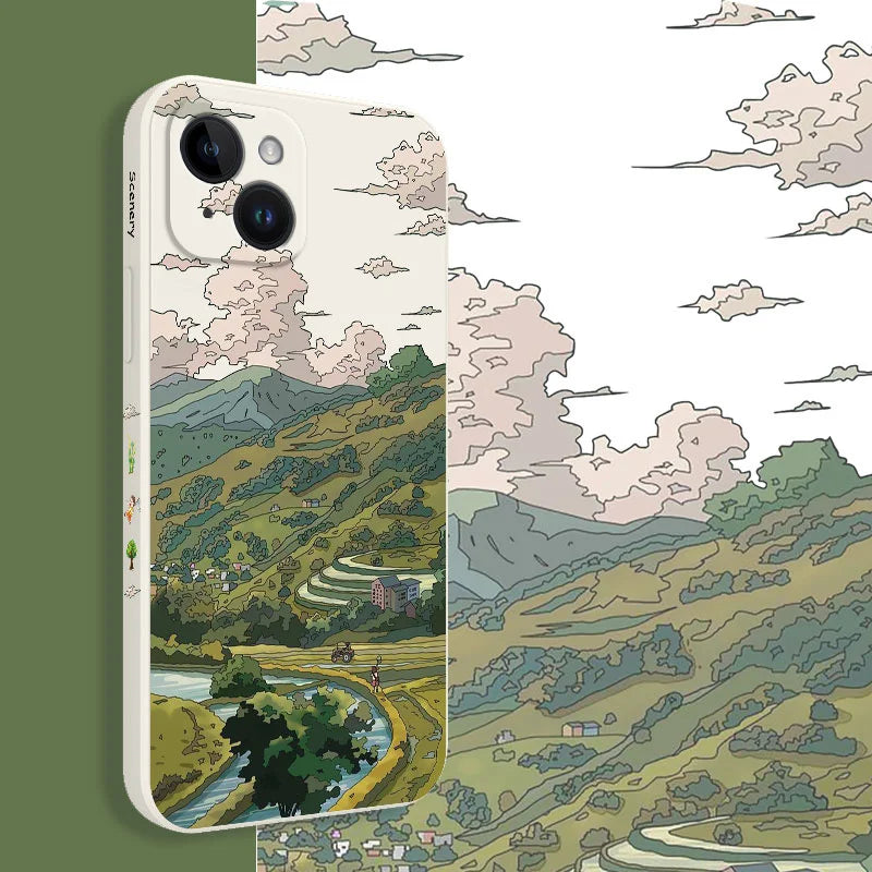 Silicone Pastoral Scenery Case For iPhone