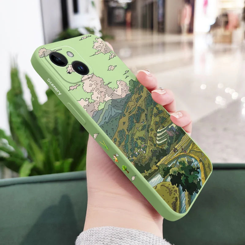 Silicone Pastoral Scenery Case For iPhone