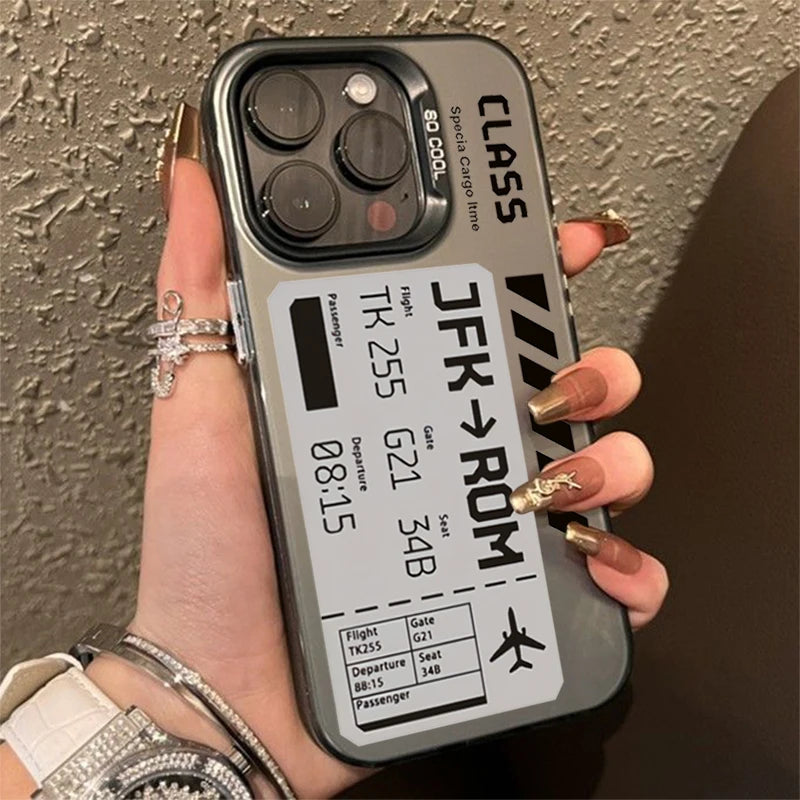 Shockproof Bumper Plane Ticket Label Matte Laser Case For iPhone