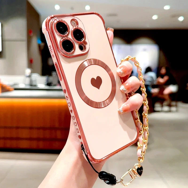 Heart Plating TPU Wrist Lanyard Bracelet Case For iPhone