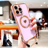 Heart Plating TPU Wrist Lanyard Bracelet Case For iPhone