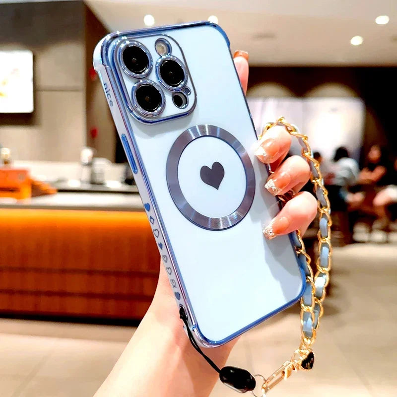 Heart Plating TPU Wrist Lanyard Bracelet Case For iPhone