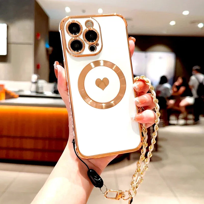 Heart Plating TPU Wrist Lanyard Bracelet Case For iPhone