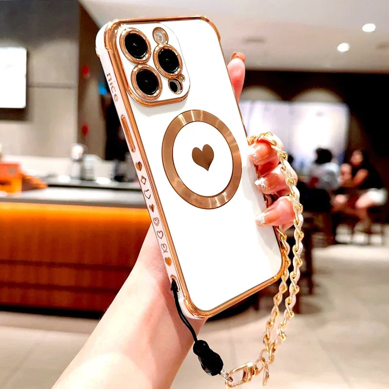 Heart Plating TPU Wrist Lanyard Bracelet Case For iPhone