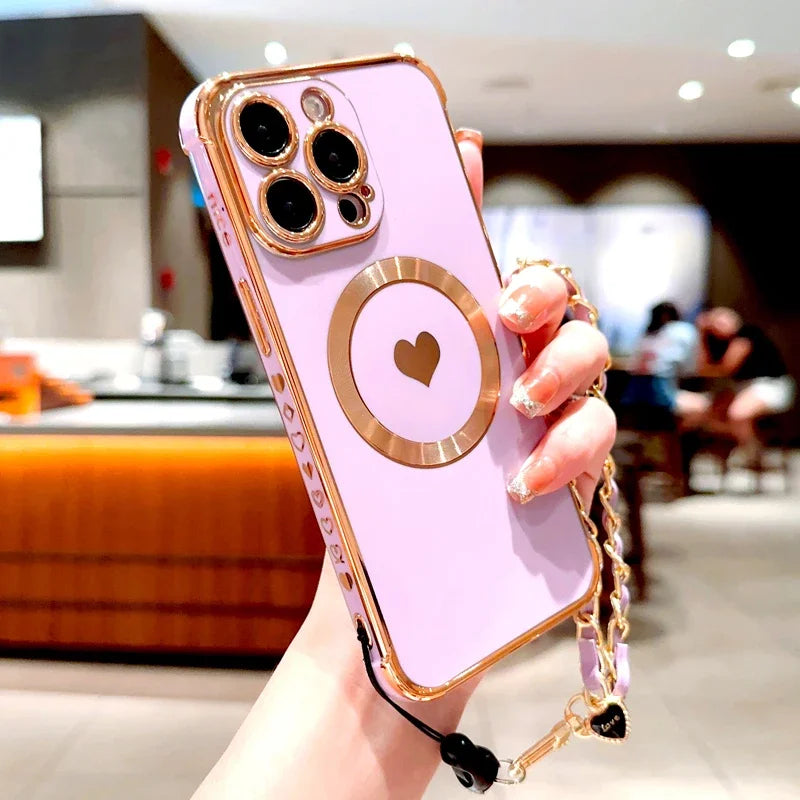 Heart Plating TPU Wrist Lanyard Bracelet Case For iPhone