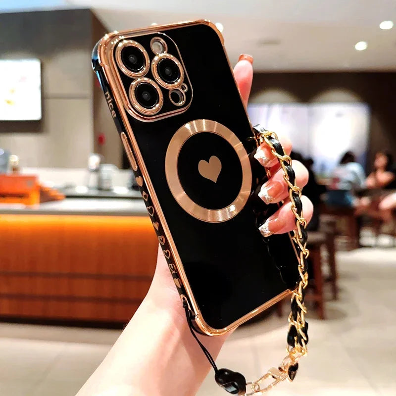 Heart Plating TPU Wrist Lanyard Bracelet Case For iPhone