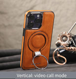 Leather Magnetic Ring Holder Stand Case For iPhone