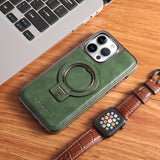 Leather Magnetic Ring Holder Stand Case For iPhone