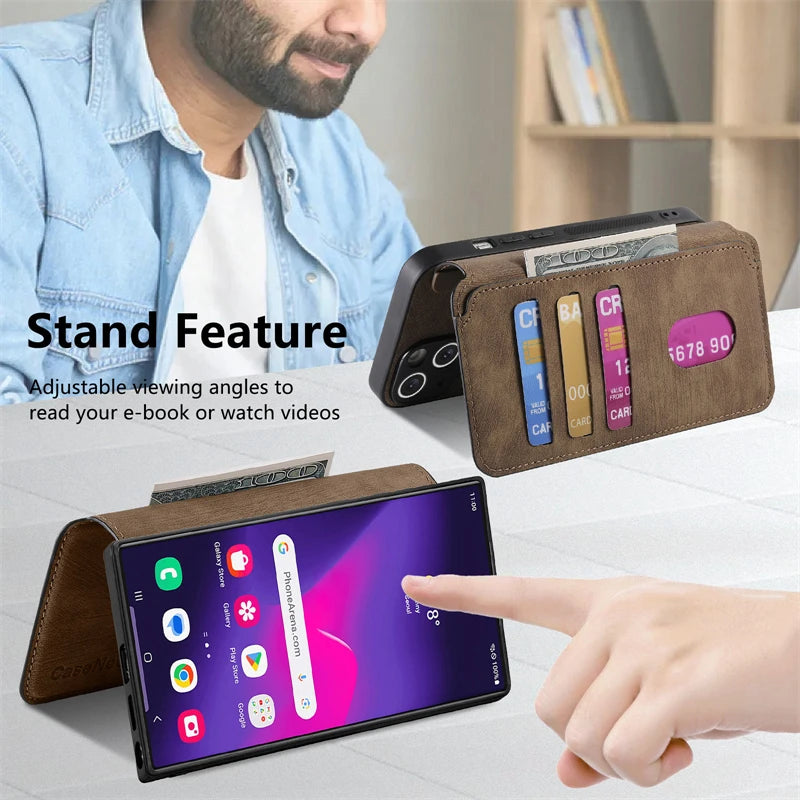 Leather Removable Wallet Card Slot Flip Holder Magnetic Case for Samsung