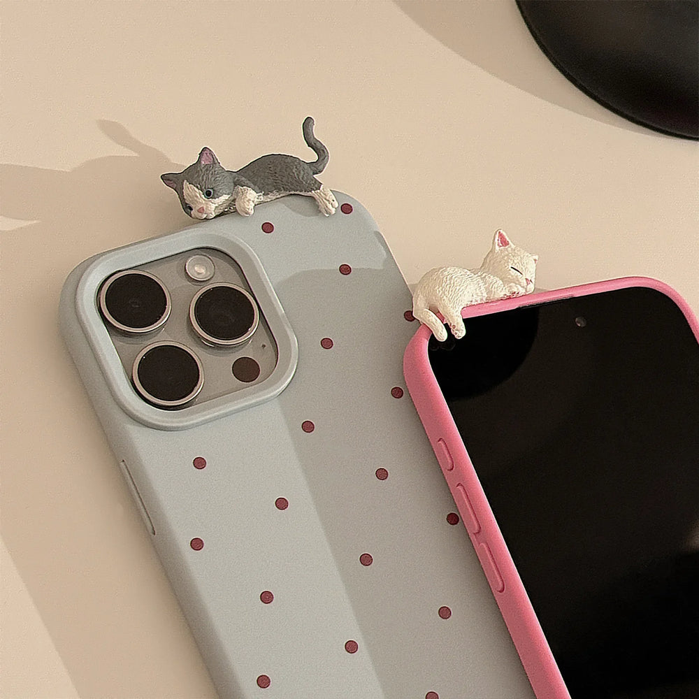 Cute 3D Cat Decorative Polka Dot Case for iPhone