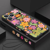 Flower Pattern Lanyard Phone Case For iPhone