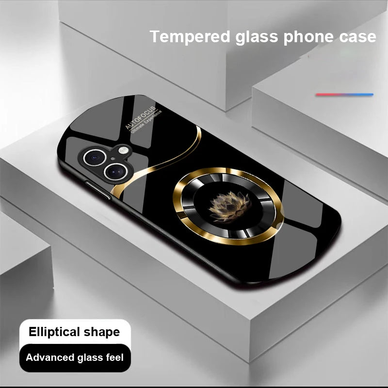 Circle Lotus Shaped Tempered Glass Case For iPhone