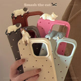 Cute 3D Cat Decorative Polka Dot Case for iPhone