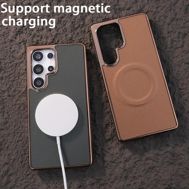 Leather Plating Soft Edge Magnetic Case for Samsung