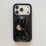Elegant Red and Black Polka Dot Faux Leather Bow Case For iPhone
