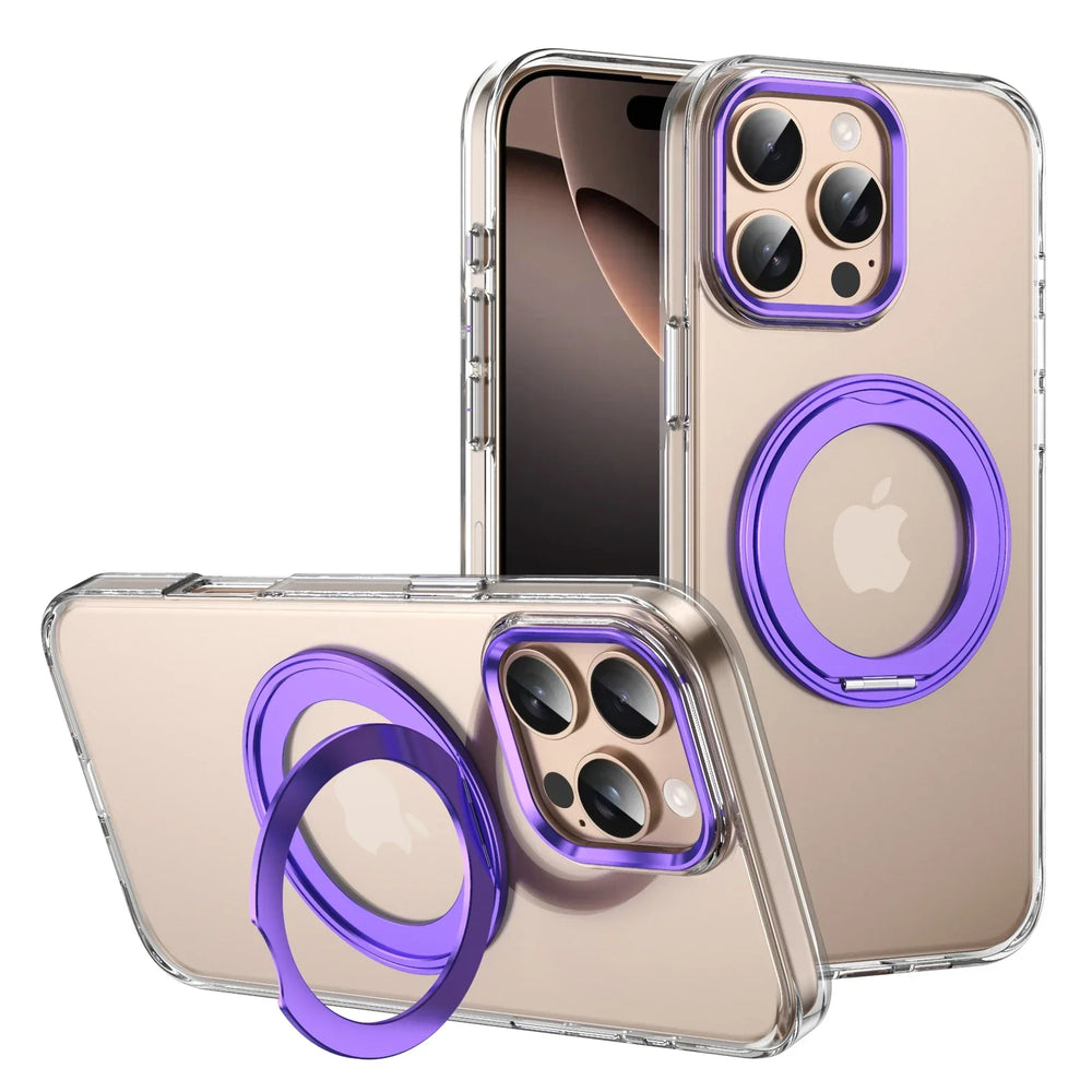 360° Metal Ring Stand clear Magnetic Case for IPhone