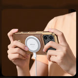 Leather Magnetic Attraction Metal Buttons Case For iPhone