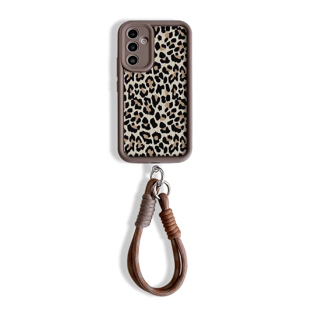Leopard Wrist Chain Lanyard Case for Samsung